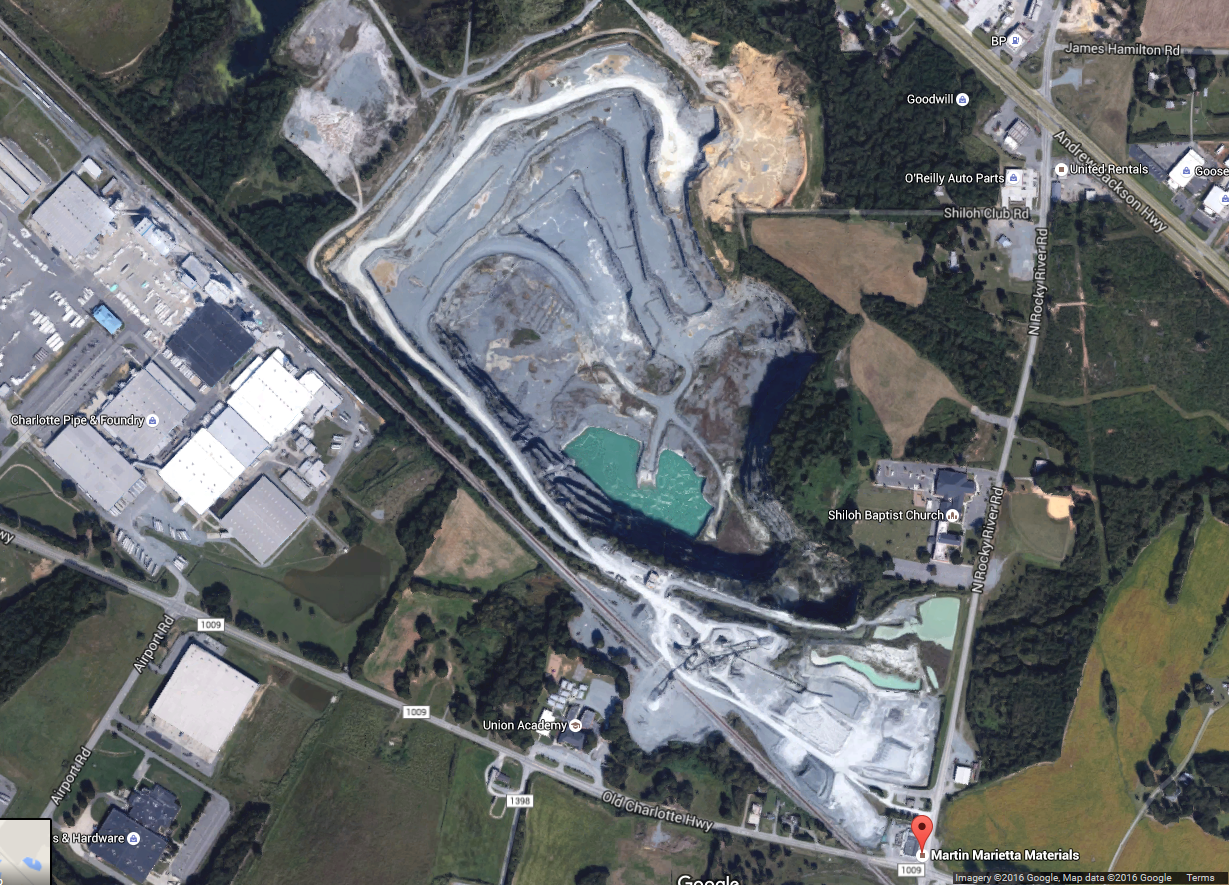 Bakers quarry mine north carolina aerial view map